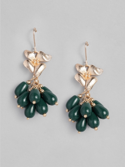

Accessorize Green & Gold-Toned Floral Drop Earrings