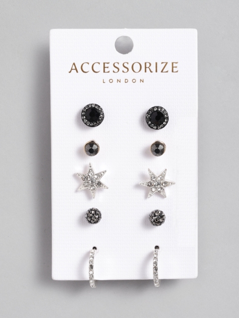 

Accessorize Set of 5 Stone-Studs, Black