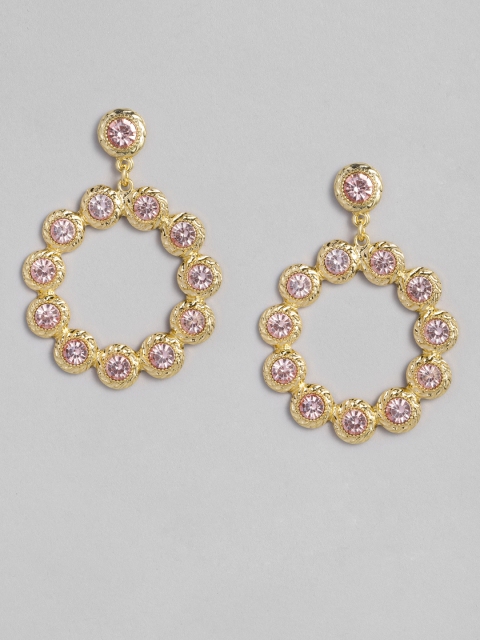 

Accessorize Gold-Toned & Pink Circular Drop Earrings