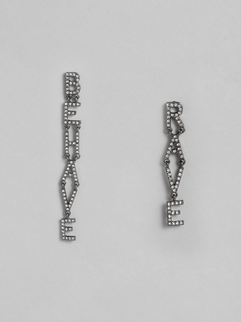 

Accessorize Women Grey Metallic Letter Slinky Drop Earrings