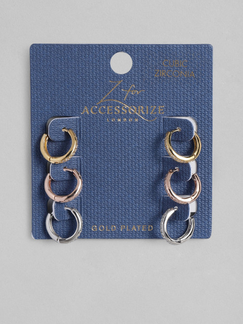 

Accessorize Set of 3 CZ Studded Circular Hoop Earrings, Gold