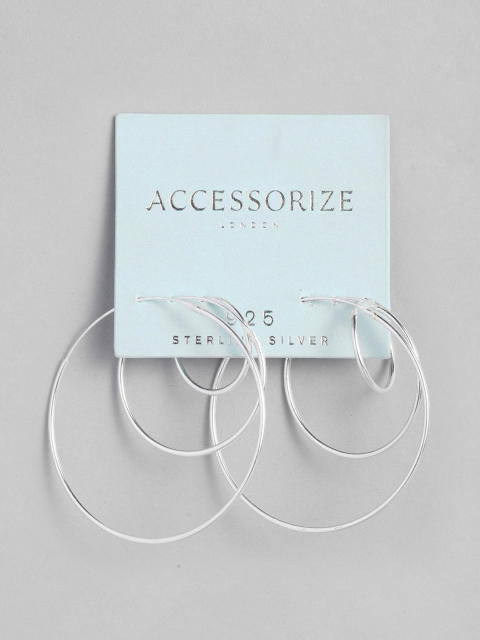 

Accessorize 925 Sterling Silver Set of 3 Hoop Earrings