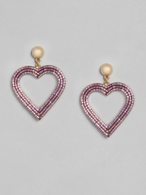 

Accessorize Pink & Gold-Toned Heart Shaped Embellished Drop Earrings