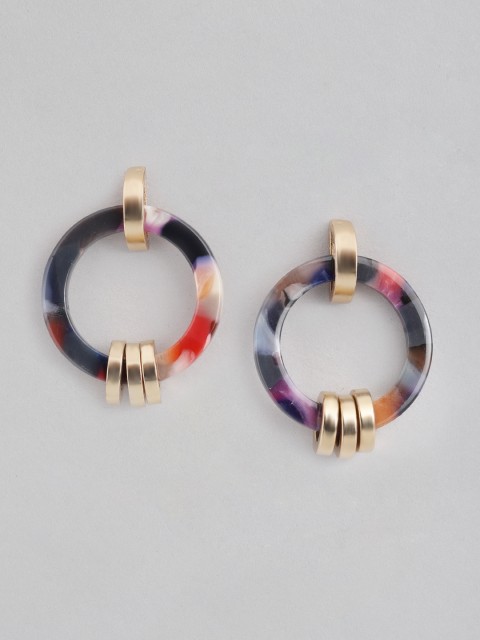 

Accessorize Gold-Toned & Blue Resin Print Circular Drop Earrings
