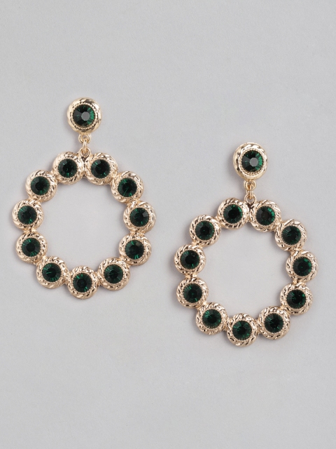 

Accessorize Green & Gold-Toned Stone-Studded Circular Drop Earrings