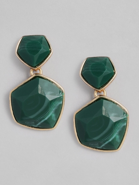 

Accessorize Green & Gold-Toned Contemporary Organic Stone Drop Earrings