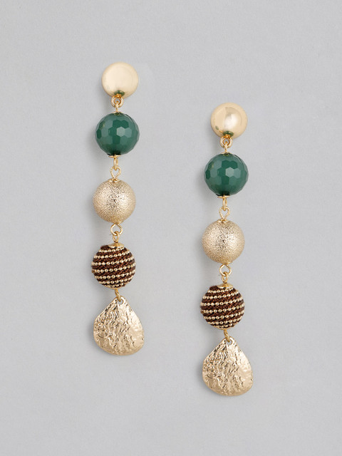 

Accessorize Green & Gold-Toned Beaded Spherical Drop Earrings