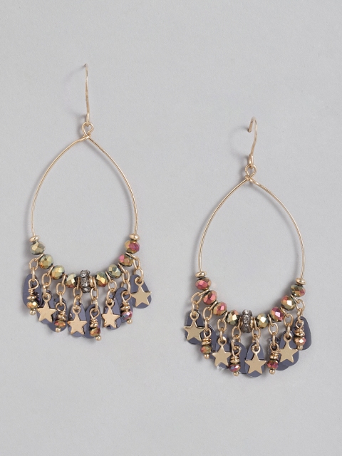 

Accessorize Gold-Toned & Gunmetal-Toned Beaded Star Charms Teardrop Shaped Drop Earrings