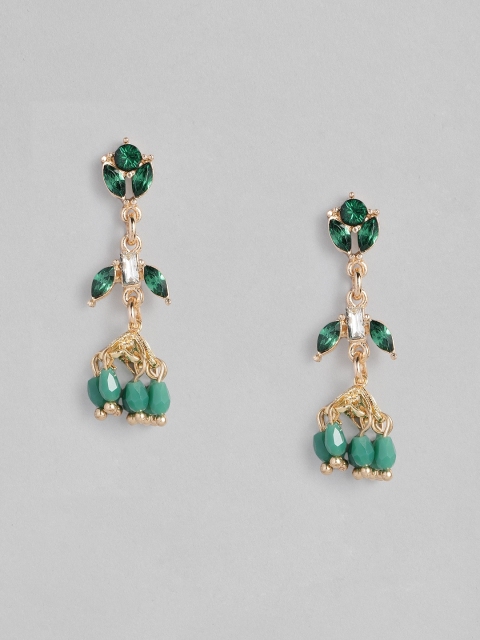 

Accessorize Green & Gold-Toned Floral Drop Earrings