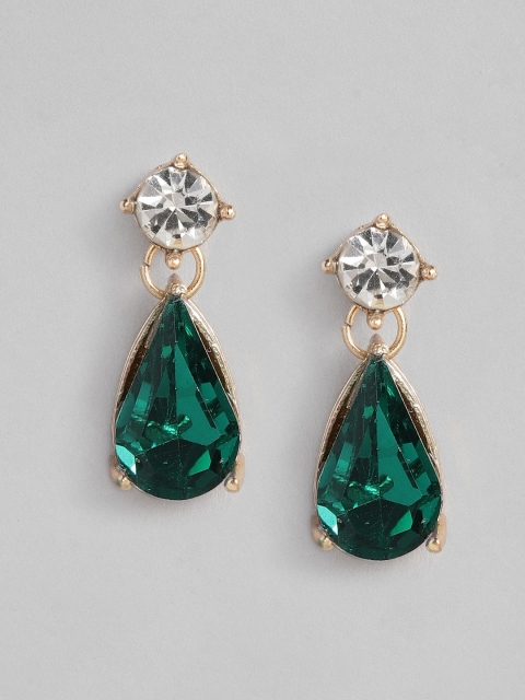 

Accessorize Green & Gold-Toned Teardrop Shaped Drop Earrings