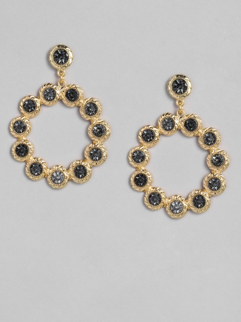 

Accessorize Gold-Toned & Grey Circular Drop Earrings