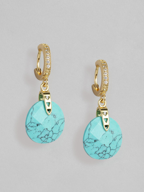 

Accessorize Turquoise Blue & Gold-Plated CZ Studded Circular Drop Earrings