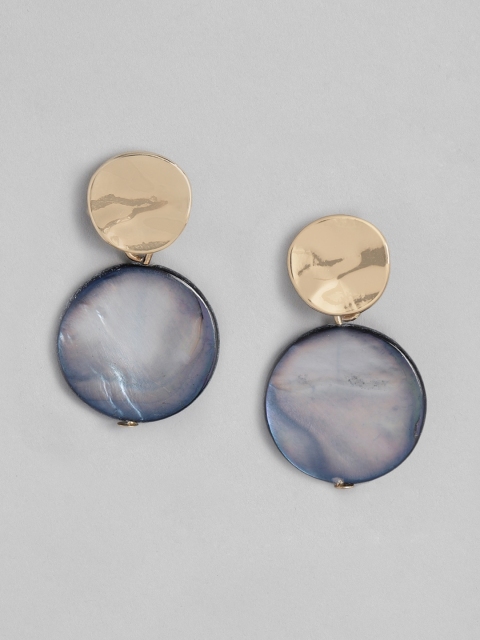 

Accessorize Blue & Gold-Toned Real Shell Circular Drop Earrings
