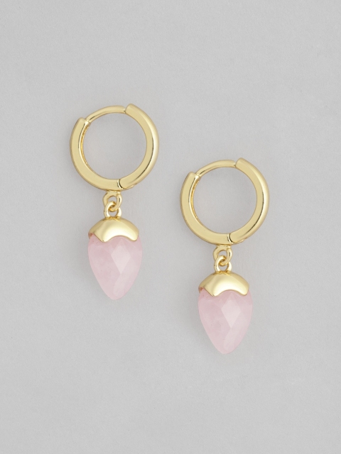 

Accessorize Gold-Plated & Pink Healing Stone Huggie Drop Earrings