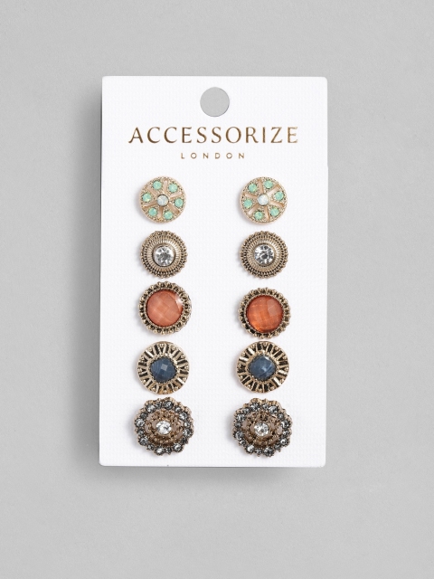 

Accessorize Women Multicoloured Set Of 5 Classic Studs, Multi