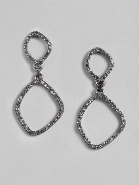 

Accessorize Gunmetal-Toned Stone-Studded Contemporary Drop Earrings, Metallic