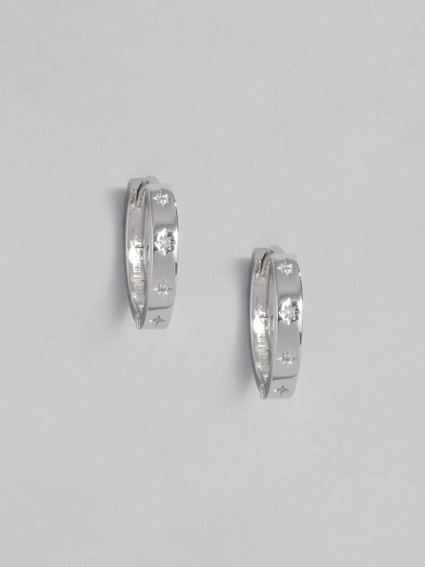 

Accessorize Sterling Silver Silver-Toned Circular Stone Studded Hoop Earrings