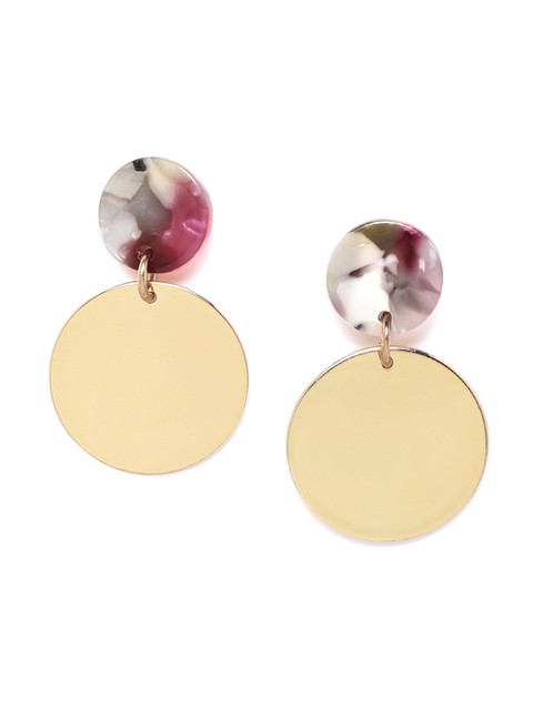 

Accessorize Gold-Toned & Grey Circular Drop Earrings