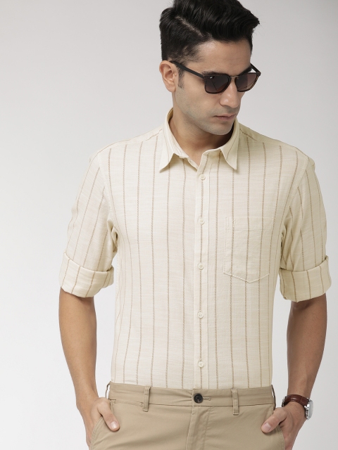 

Indian Terrain Men Beige & Brown Slim Fit Striped Smart Casual Shirt