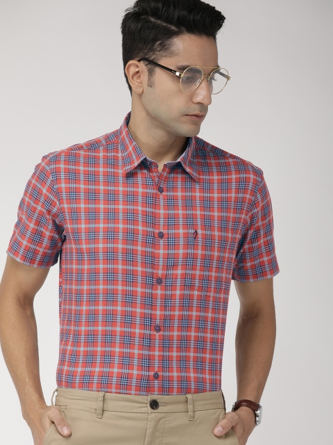 

Indian Terrain Men Rust Orange & Blue Slim Fit Checked Smart Casual Shirt