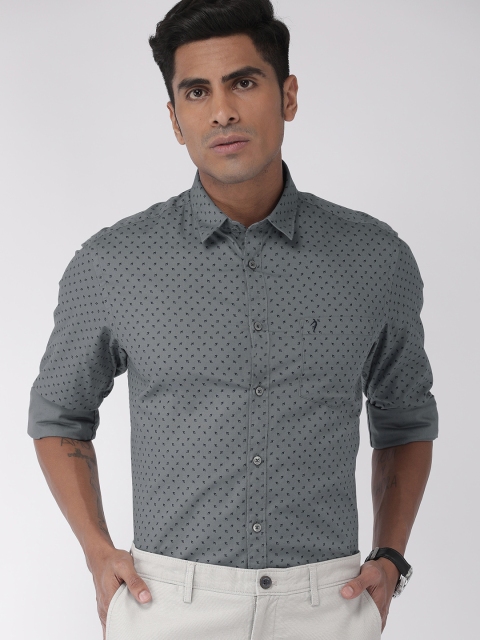 

Indian Terrain Men Grey Slim Fit Printed Smart Casual Shirt