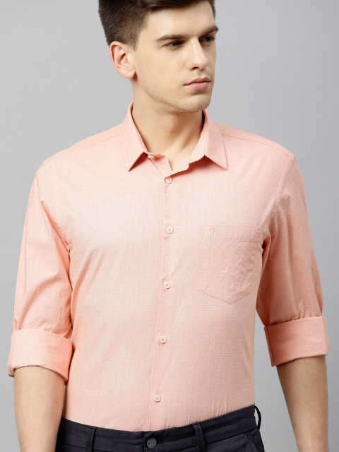 

Indian Terrain Men Peach-Coloured Slim Fit Self Deisgn Smart Casual Shirt