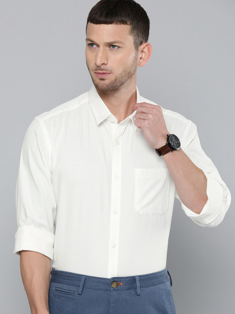 

Indian Terrain Men Off-White Slim Fit Self Design Smart Casual Shirt