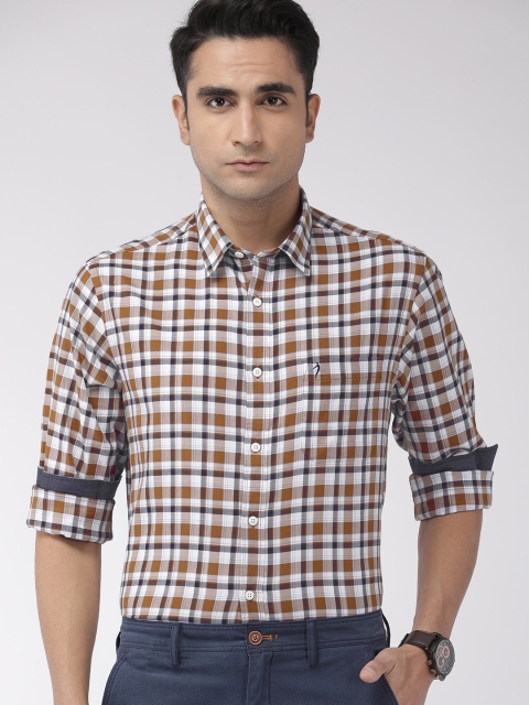 

Indian Terrain Men White & Brown Checked Slim Fit Cotton Smart Casual Shirt