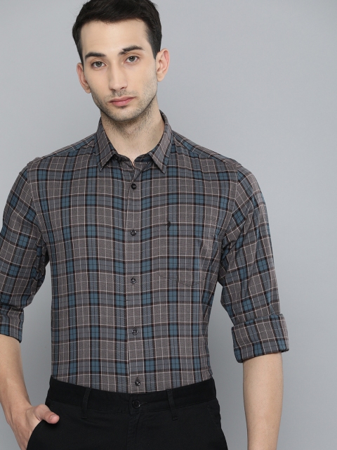 

Indian Terrain Men Grey & Blue Slim Fit Checked Pure Cotton Casual Shirt