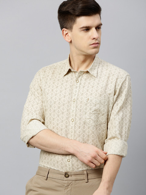 

Indian Terrain Men Beige & Khaki Slim Fit Printed Smart Casual Shirt