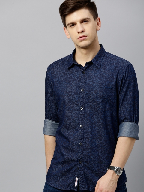 

Indian Terrain Men Navy Blue & Black Chiseled Slim Fit Ethnic Printed Casual Shirt