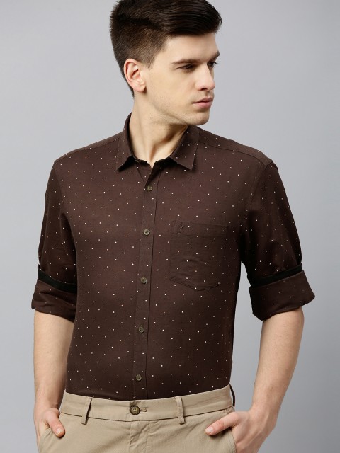 

Indian Terrain Men Coffee Brown Slim Fit Printed Smart Casual Shirt