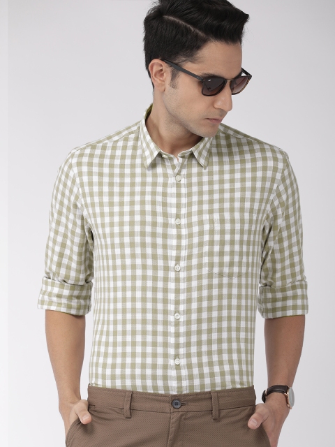 

Indian Terrain Men Beige & White Slim Fit Checked Smart Casual Shirt