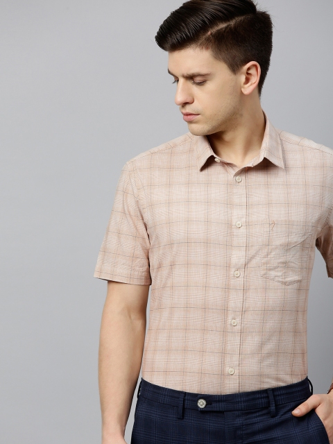 

Indian Terrain Men Beige & Blue Slim Fit Checked Smart Casual Shirt