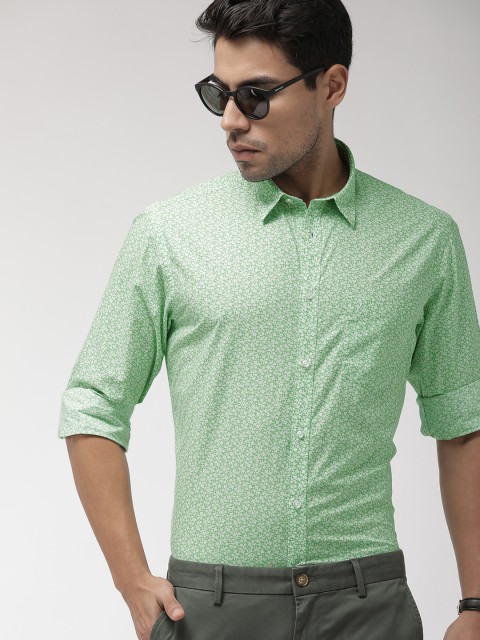 

Indian Terrain Men Green & White Slim Fit Printed Smart Casual Shirt