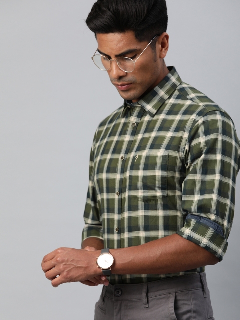 

Indian Terrain Men Olive Green & Beige Slim Fit Checked Smart Casual Shirt