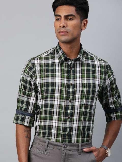 

Indian Terrain Men Green & White Slim Fit Checked Smart Casual Shirt