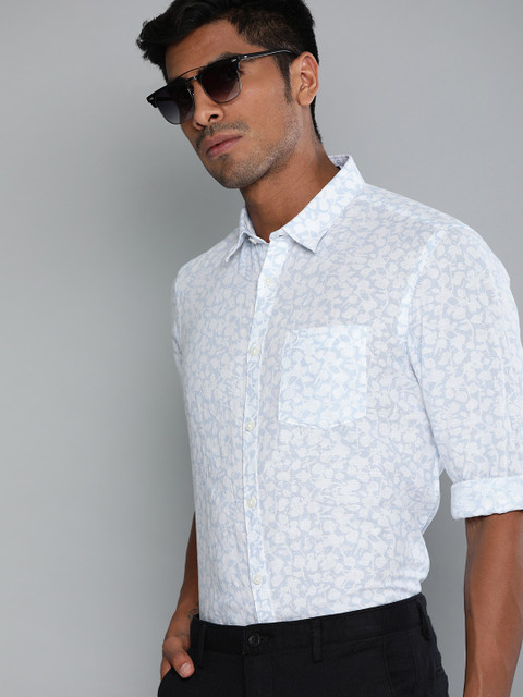 

Indian Terrain Men Blue & White Slim Fit Printed Smart Casual Shirt