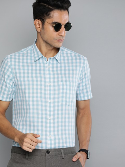 

Indian Terrain Men Blue & White Slim Fit Checked Smart Casual Shirt