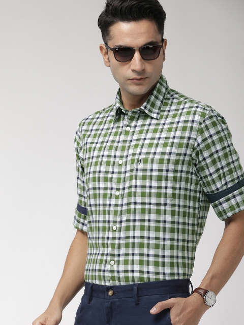 

Indian Terrain Men Green & White Slim Fit Checked Smart Casual Shirt