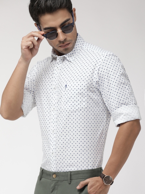 

Indian Terrain Men White & Navy Blue Slim Fit Printed Smart Casual Shirt