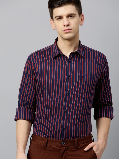

Indian Terrain Men Navy Blue & Red Regular Fit Striped Casual Shirt