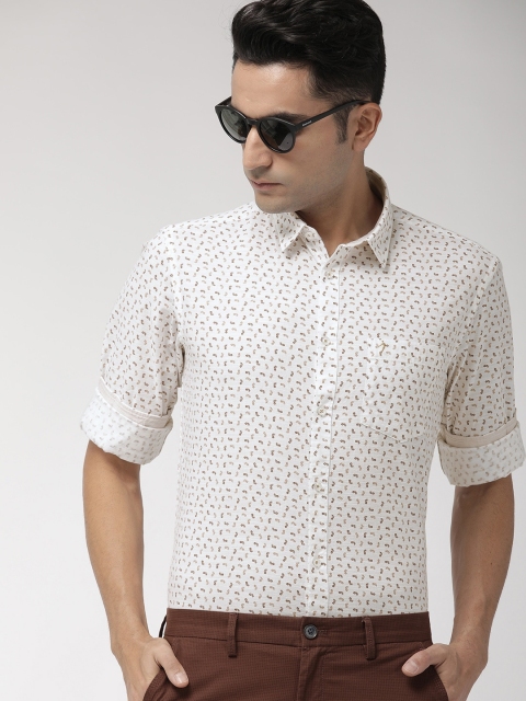 

Indian Terrain Men White & Brown Slim Fit Printed Smart Casual Shirt