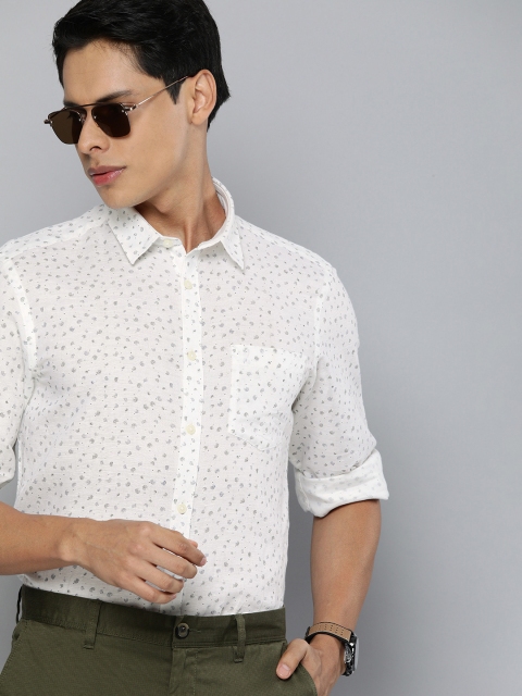 

Indian Terrain Men White Slim Fit Printed Linen Smart Casual Shirt