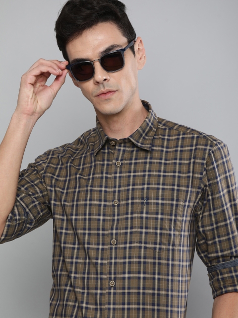 

Indian Terrain Men Green & Navy Blue Slim Fit Checked Casual Shirt