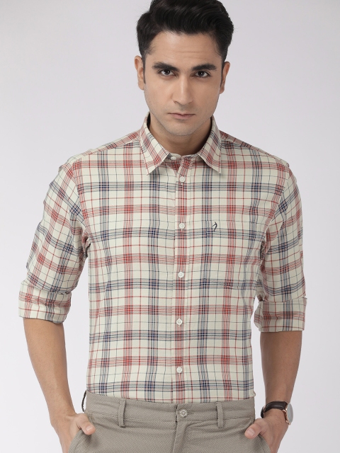 

Indian Terrain Men Beige & Red Slim Fit Checked Smart Casual Shirt