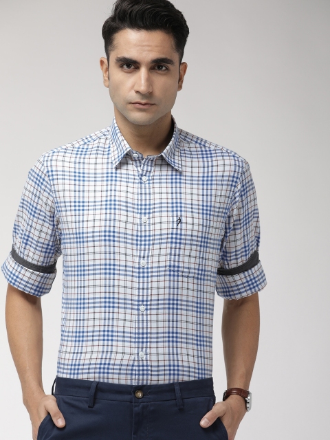

Indian Terrain Men Blue & White Slim Fit Checked Smart Casual Shirt