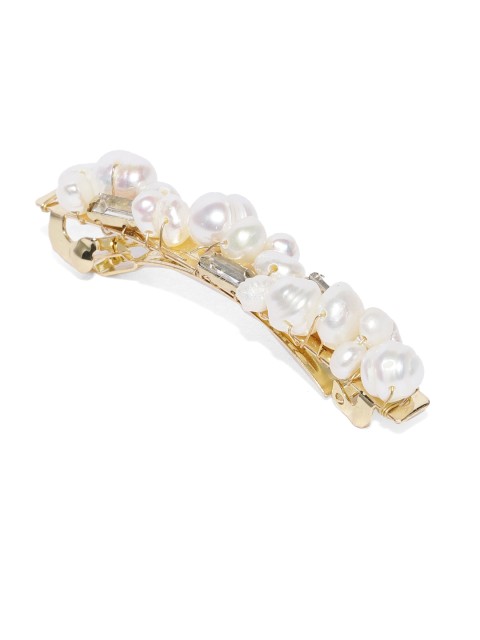 

Accessorize Gold-Toned & White Beaded French Barrette