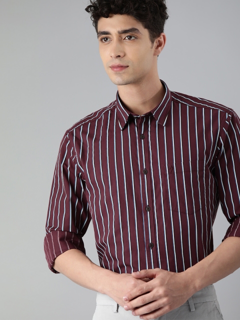 

Indian Terrain Men Maroon & White Striped Pure Cotton Slim Fit Casual Shirt