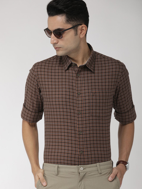 

Indian Terrain Men Brown & Grey Slim Fit Checked Smart Casual Shirt
